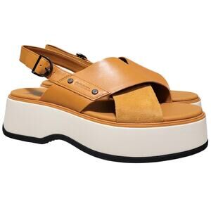 Sorel Dayspring Crisscross Slingback Platform Sandal Sz US 11 Canyon Gold Brown